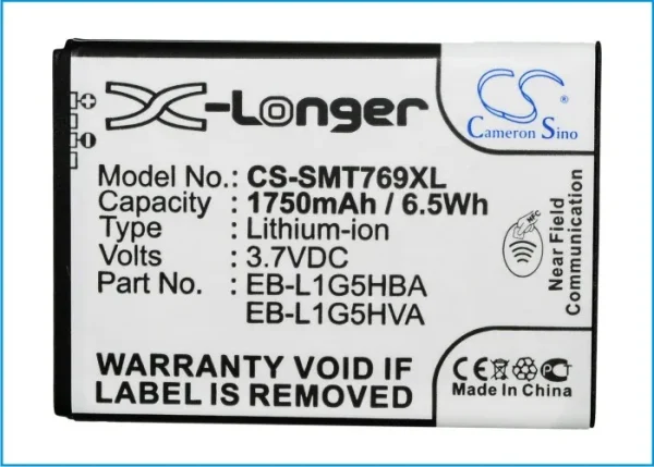 Samsung Exhilarate, Galaxy S Blaze 4G, SGH-i577, SGH-T769, Series Replacement Battery 1750mAh/6.5Wh