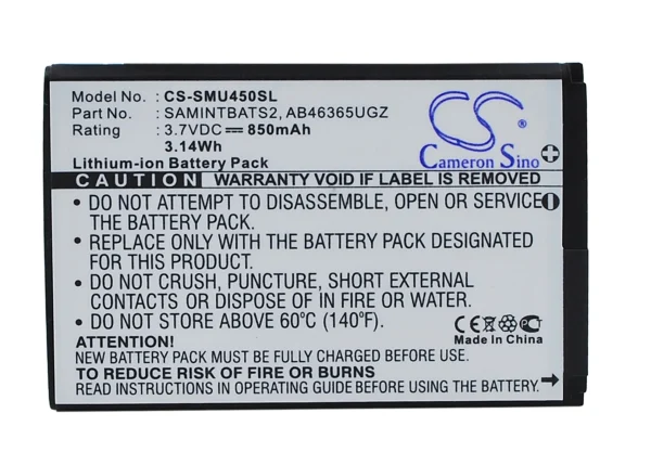 Samsung DoubleTake, Glyde 2, Intensity II, Intensity SCH-U450, Intensity U450 Series Replacement Battery 850mAh/3.14Wh