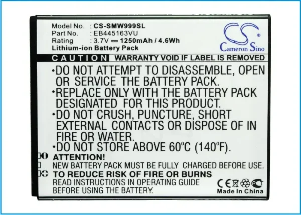 Samsung GT-S7530, GT-S7530E, GT-S7530L, Omnia M, SCH-W999 Series Replacement Battery 1250mAh / 4.6Wh