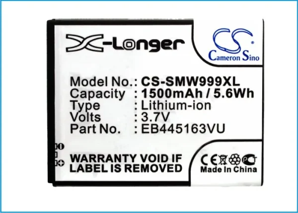 Samsung GT-S7530, GT-S7530E, GT-S7530L, Omnia M, SCH-W999 Series Replacement Battery 1500mAh / 5.6Wh