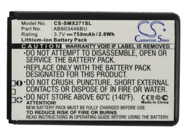 Samsung B2710 Solid, GT-B2710, xcover 271 Series Replacement Battery 750mAh / 2.78Wh