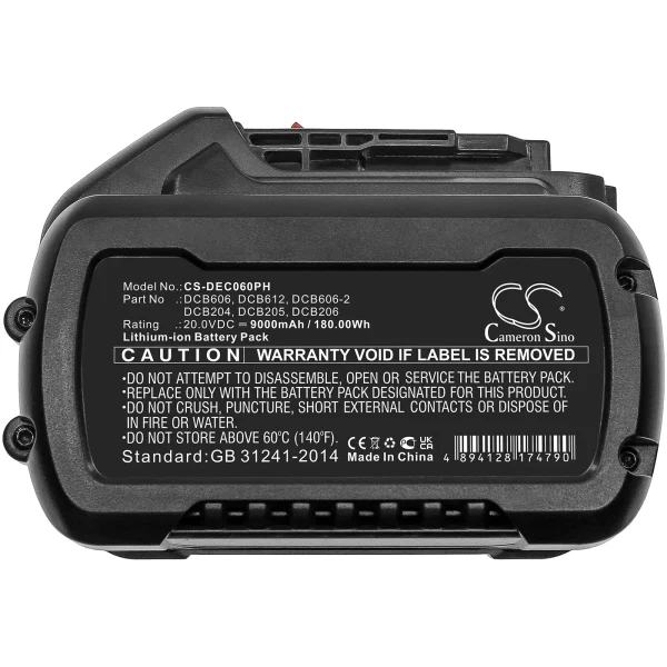 DeWalt 120V MAX, 12V MAX Li-ion, 20V MAX, 60V MAX Series Replacement Battery 9000mAh / 180.00Wh