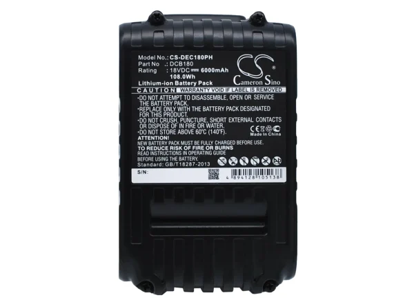 DeWalt 120V MAX, 12V MAX Li-ion, 20V MAX, 60V MAX Series Replacement Battery 6000mAh / 108.00Wh