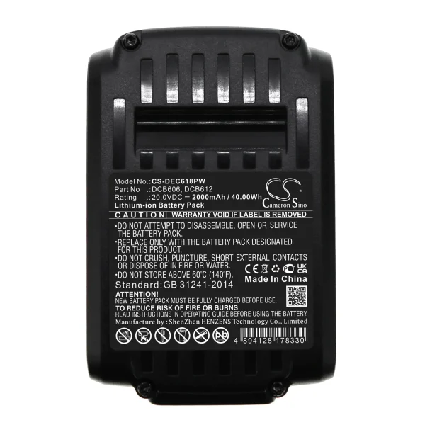 DeWalt 120V MAX, 12V MAX Li-ion, 20V MAX, 60V MAX Series Replacement Battery 2000mAh / 40.00Wh