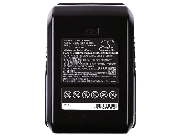 Hitachi DH 36DAL, DH36DL Series Replacement Battery 5000mAh / 180.00Wh