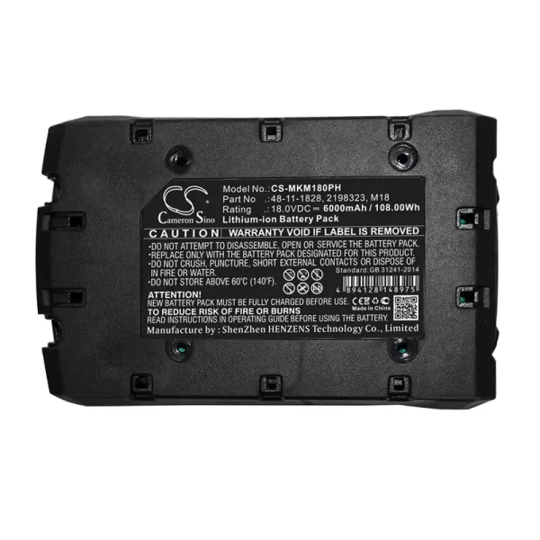 Milwaukee 0880-20,2601, 2601-21, 2601-22 Series Replacement Battery 6000mAh / 108.00Wh