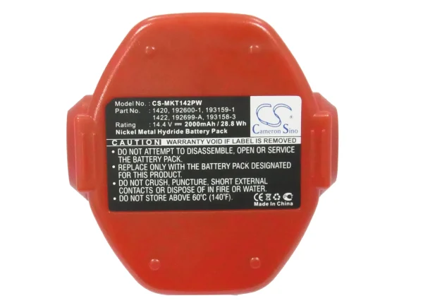 Makita 1051D, 1051DWA, 1051DWAE, 1051DWD Series Replacement Battery 2000mAh / 28.80Wh