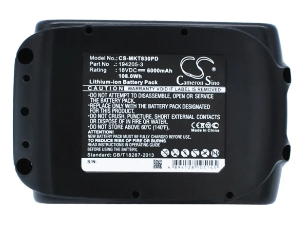 Makita BBO140, BBO180, BBO180Z, BCF050 Series Replacement Battery 6000mAh / 108.00Wh