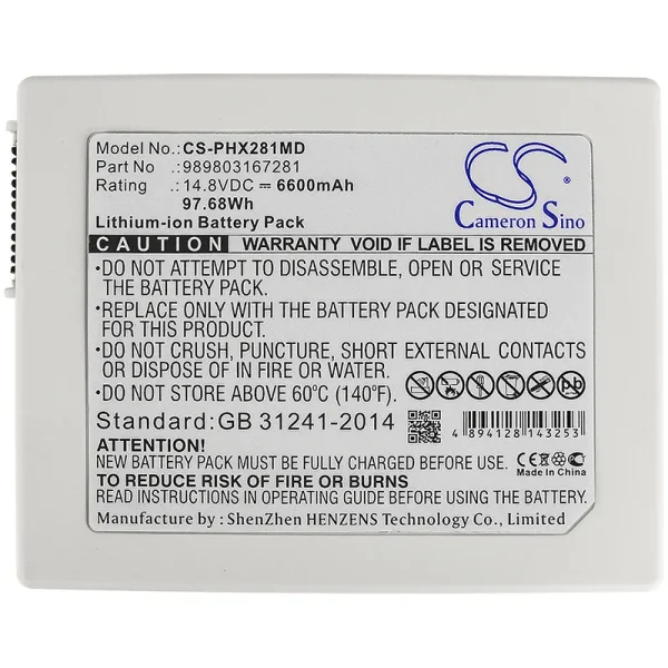 Philips Defibrillateur, Heartstart XL Plus, HeartStart XL+, Moniteur Series Replacement Battery 6600mAh / 97.68Wh