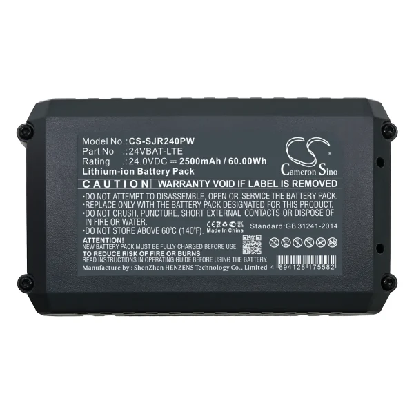 Snow Joe 24V-AJC-LTE, 24V-JB-LTE, 24V-SS11-XR, 24V-X2-16LM, 385 CFM Max Kit Series Replacement Battery 2500mAh / 60.00Wh