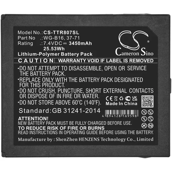 Triplett CamView IP Pro, CamView IP Pro 5” Camera Teste, TRI-8070, TRI-8071, TRI-8072 Series Replacement Battery 3450mAh / 25.53Wh