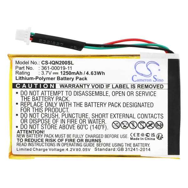 Garmin Nuvi 200, Nuvi 200W, Nuvi 205, Nuvi 205T Series Replacement Battery 1250mAh / 4.63Wh