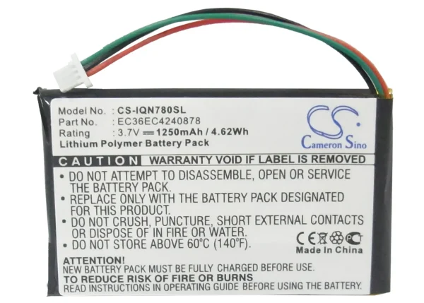 Garmin Nuvi 780, Nuvi 780T, Nuvi 785, Nuvi 785T Series Replacement Battery 1250mAh