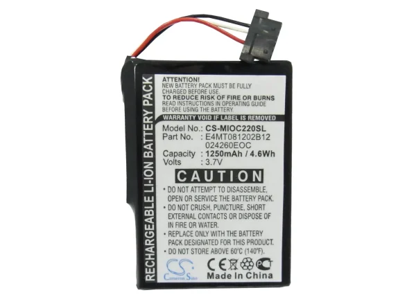 Mitac Mio C210, Mio C220, Mio C220s, Mio C230 Series Replacement Battery 1250mAh / 4.63Wh