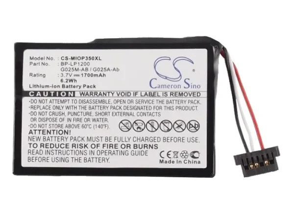 Navman Pin, Praktiker LooxMedia 6500 Series Replacement Battery 1700mAh / 6.29Wh