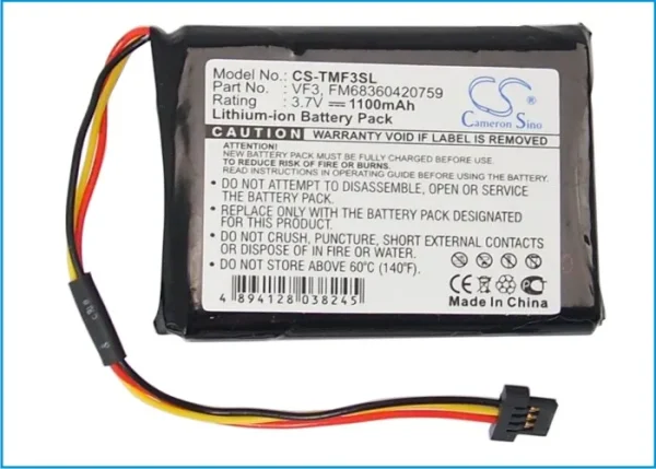 TomTom Go XL330S, Quanta Series Replacement Battery 1100mAh / 4.07Wh