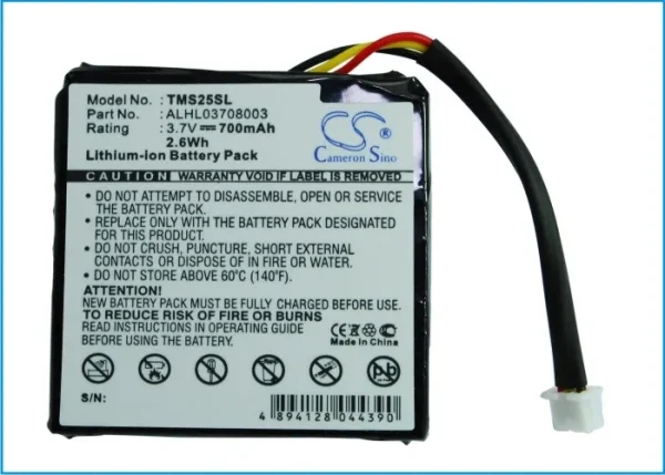 TomTom 4EN.001.02, 4EN42, 4EN52, 4EV42 Series Replacement Battery 700mAh